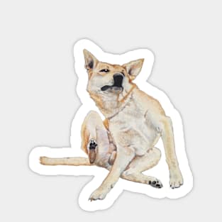 Cute funny germman shepherd cross breed dog scratching art Sticker